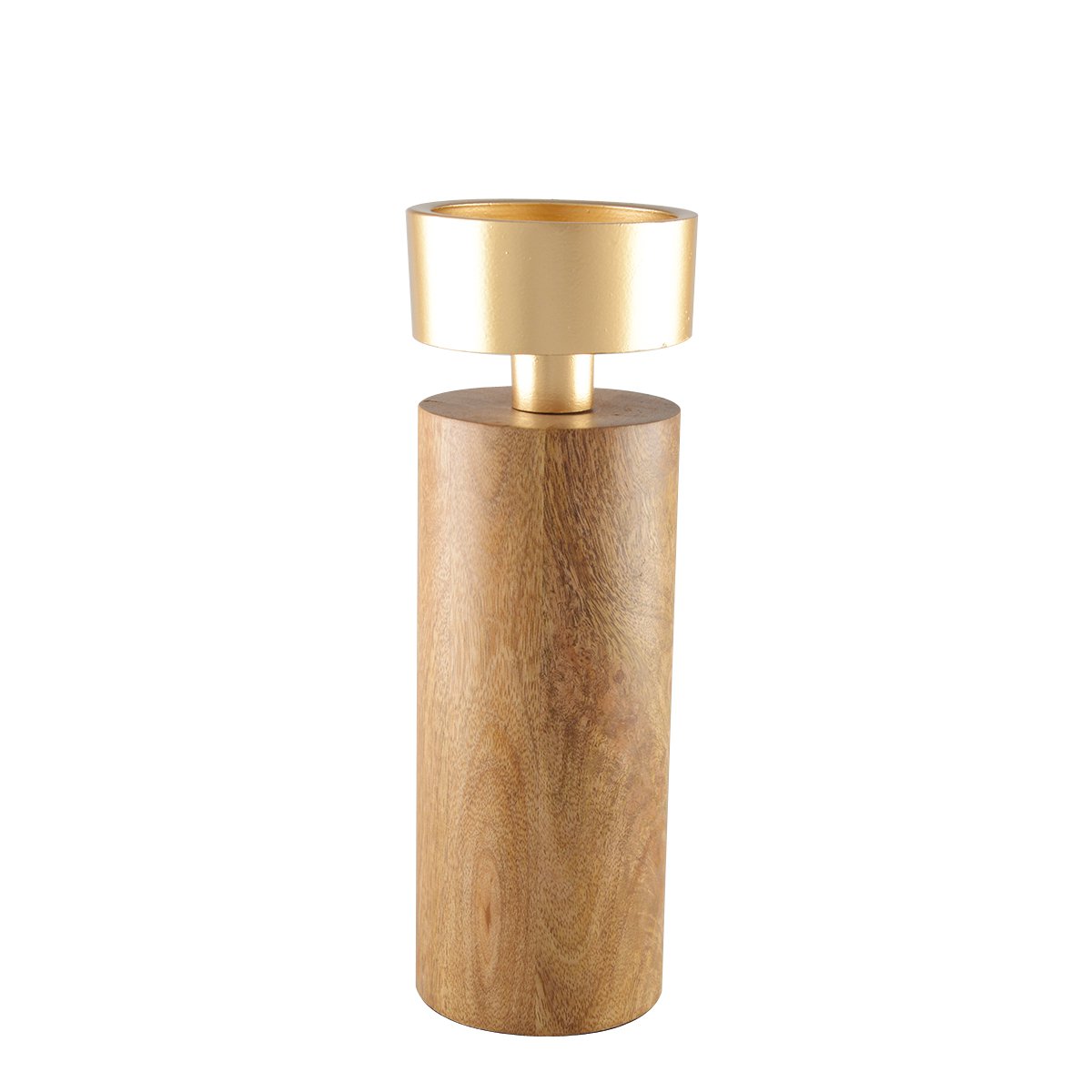 Wood and gold metal candle holder 23cm - CozyVibe.eu